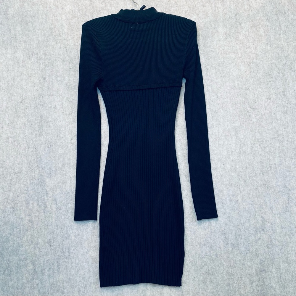 Women's Lace Up Long Sleeve Little Black Dress with Keyhole Peephole M Juniors - Picture 3 of 7